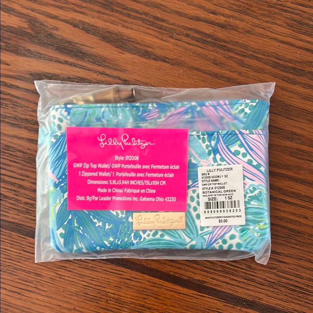 Lilly Pulitzer Blue and Green Zip Top Wallet